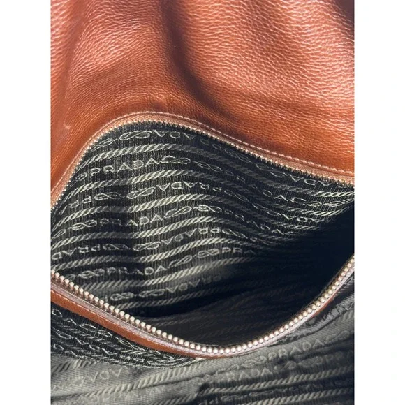 Prada Sacca Bufalo Easy Bag Womens Tabacco Brown Leather BR2613 Shoulder Strap - Picture 8 of 14